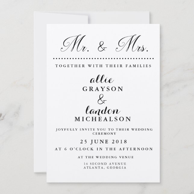 Mr. and Mrs. Wedding Invitation (Front)