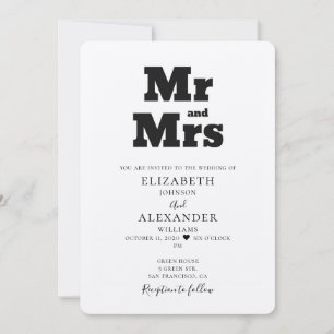 Mr and Mrs wedding invitation. Kraft invite