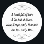 Mr and Mrs Wedding Kisses Poem Classic Round Sticker<br><div class="desc">This charming Mr. and Mrs. round sticker features a darling poem personalised with the bride and groom's names. This would be a perfect sticker to accent a favour box holding Hershey Kisses.</div>