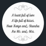 Mr and Mrs Wedding Kisses Poem Classic Round Sticker<br><div class="desc">This charming Mr. and Mrs. round sticker features a darling poem personalised with the bride and groom's names. This would be a perfect sticker to accent a favour box holding Hershey Kisses.</div>