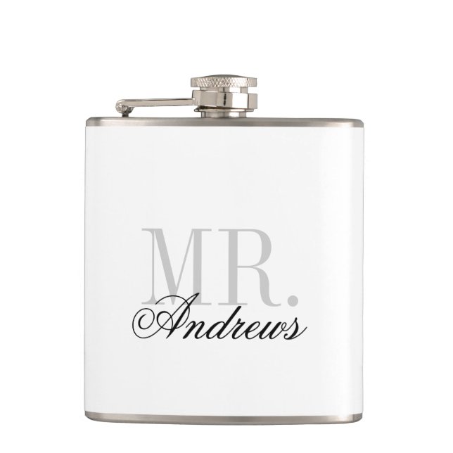 Mr. and Mrs. Wedding Monogram Hip Flask (Front)