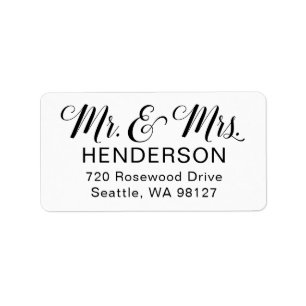Mr. and Mrs. Wedding Newlywed Return Address Label