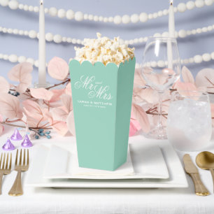 Mr and Mrs wedding party elegant teal popcorn Favour Box