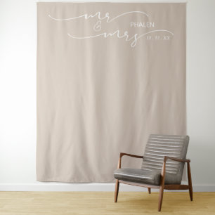 Mr. and Mrs. Wedding Photo Beige Banner Tapestry