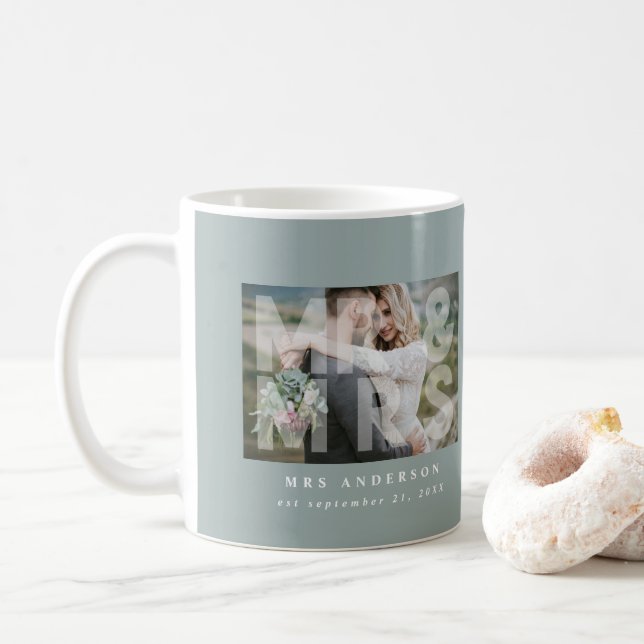 Mr and Mrs wedding photo favor gift Coffee Mug (With Donut)