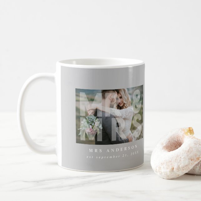 Mr and Mrs wedding photo favor gift Coffee Mug (With Donut)