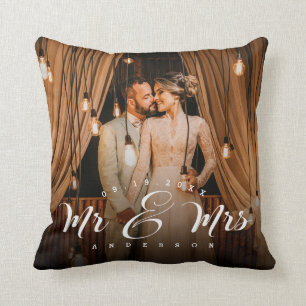 Mr and Mrs Wedding Photo Keepsake Cushion