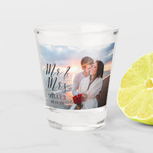 Mr and Mrs Wedding Photo Personalised Shot Glass