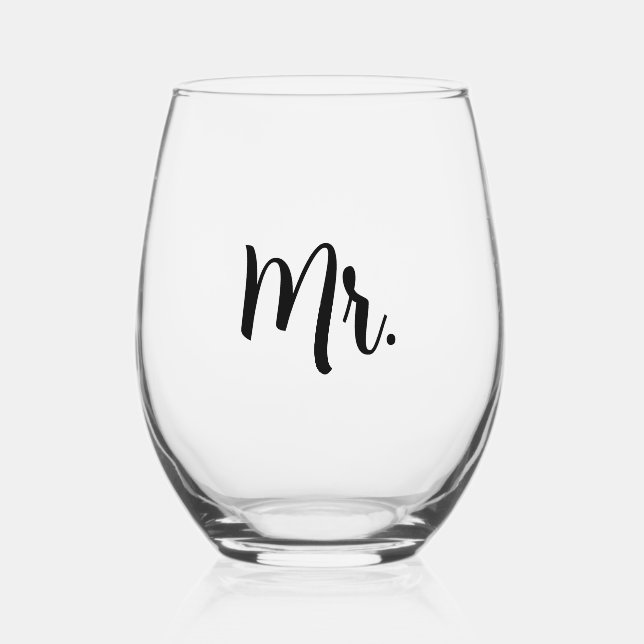 Mr. and Mrs. Wedding Stemless Wine Glass (Front)