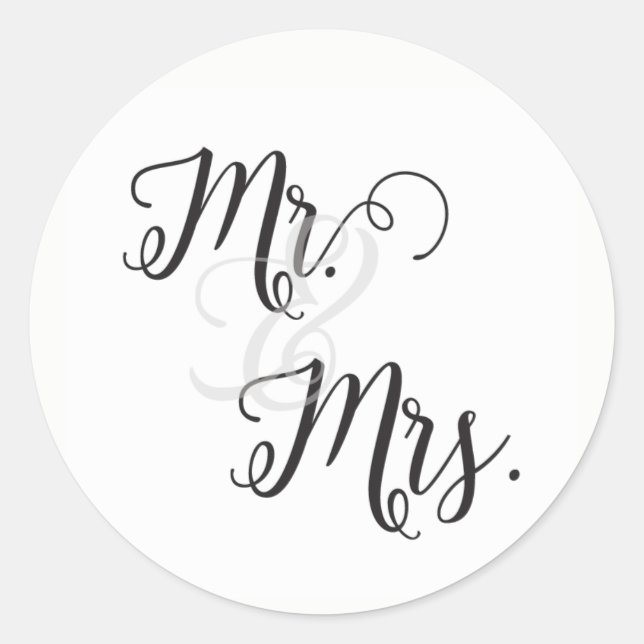 Mr and Mrs Wedding Stickers- Black and White Classic Round Sticker (Front)
