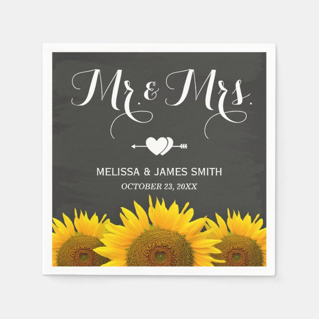 Mr. and Mrs. Wedding Sunflowers Chalkboard Elegant Napkin (Front)