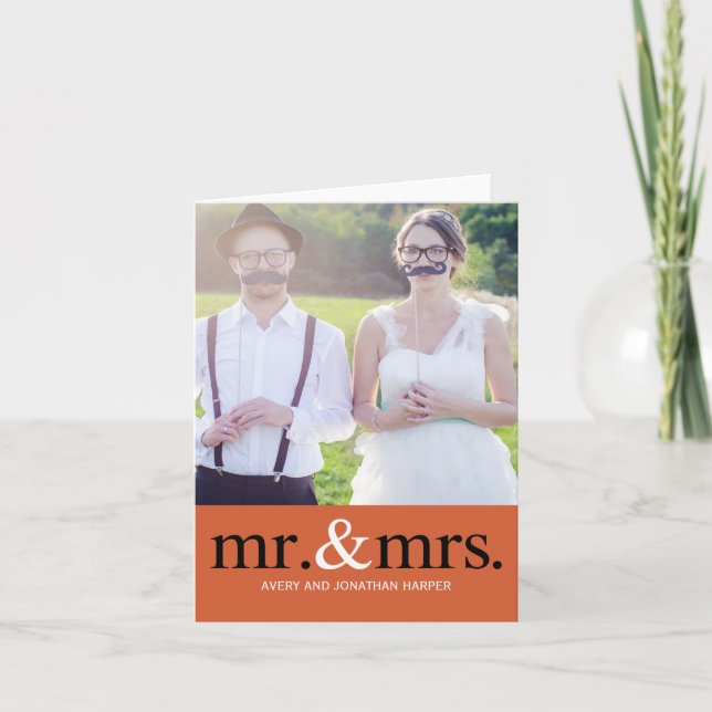 MR. AND MRS. Wedding Thank You Photo Card (Front)