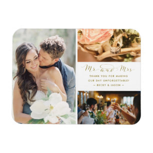 Mr and Mrs Wedding Thank You Photo Collage Magnet