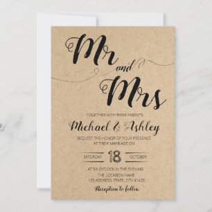 Mr and mrs wedding theme invitation