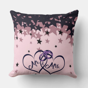 Mr and Mrs Wedding Throw Pillow with Star Backgrou