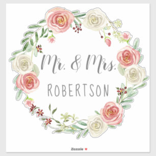 Mr. and Mrs. Wedding Watercolor Rose Floral Wreath