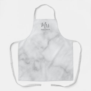 Mr and Mrs White Marble Modern Script Apron