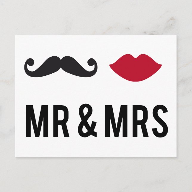 mr. and mrs. with moustache and red lips postcard (Front)