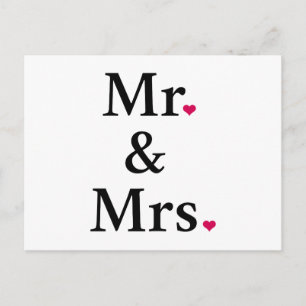mr. and mrs. with two red hearts postcard