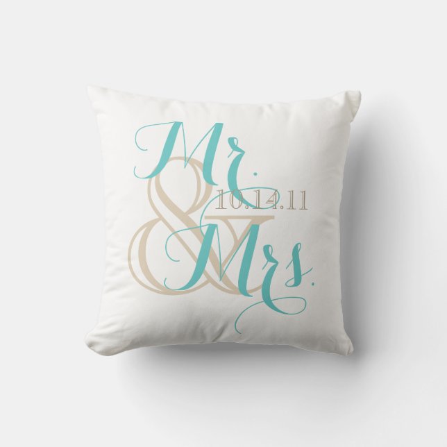 Mr. and Mrs. with Wedding Date Cushion (Front)