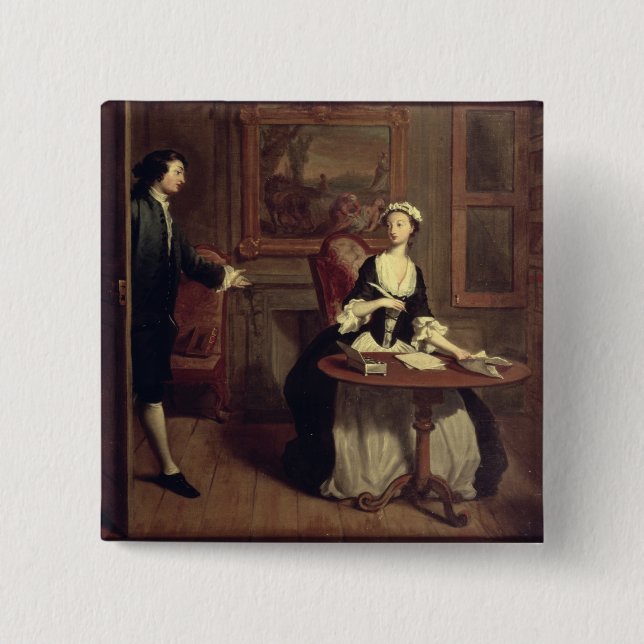 Mr. B. finds Pamela writing, illustration from Ric 15 Cm Square Badge (Front)