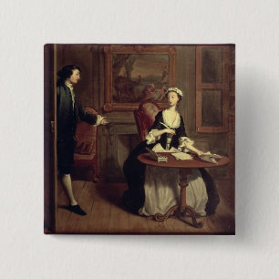 Mr. B. finds Pamela writing, illustration from Ric 15 Cm Square Badge