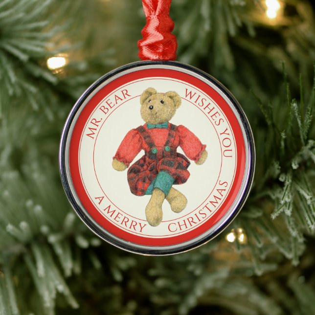 MR. BEAR Premium Round Ornament + Text (Tree)
