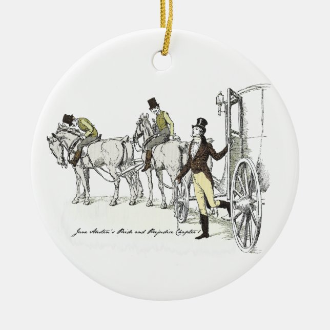 Mr Bingley Arrives - Jane Austen Pride & Prejudice Ceramic Tree Decoration (Front)