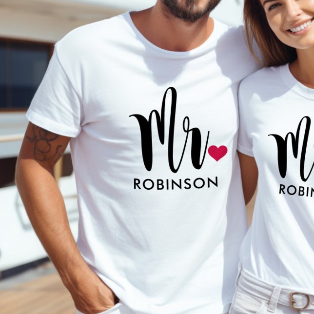 Mr Black Modern Script Custom Wedding Monogram T-Shirt (Creator Uploaded)