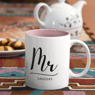 Mr Black Modern Script Monogram Boda Two-Tone Coffee Mug