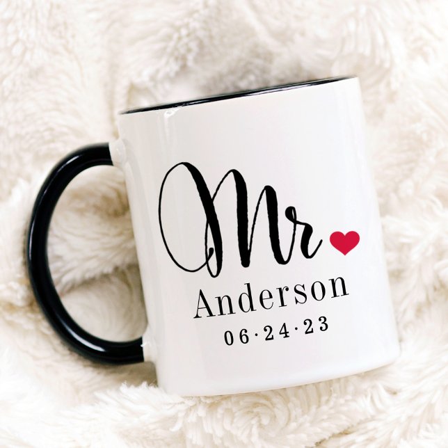 Mr. Black Script Married Monogram Wedding Mug (Creator Uploaded)