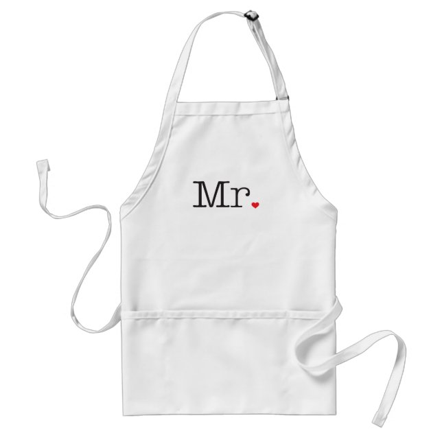 Mr. Black Text Red Heart Wedding Standard Apron (Front)