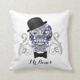 Mr Bones Fun Ornate Sugar Skull Design Cushion