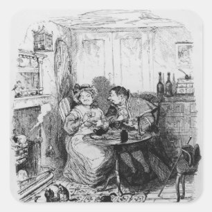 Mr Bumble and Mrs Corney taking tea Square Sticker