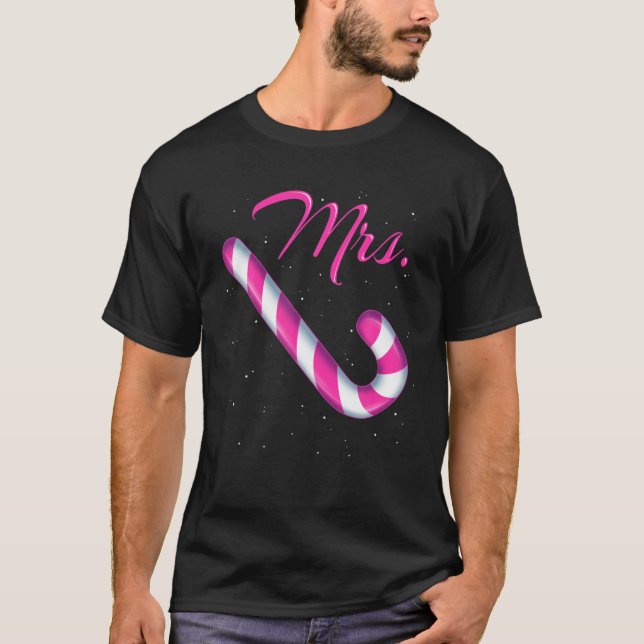 Mr Candy Cane Mrs Merry And Bright Pink And Blue M T-Shirt (Front)