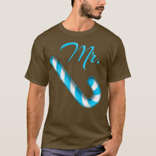 Mr Candy Cane Mrs Merry and Bright Pink and Blue M T-Shirt