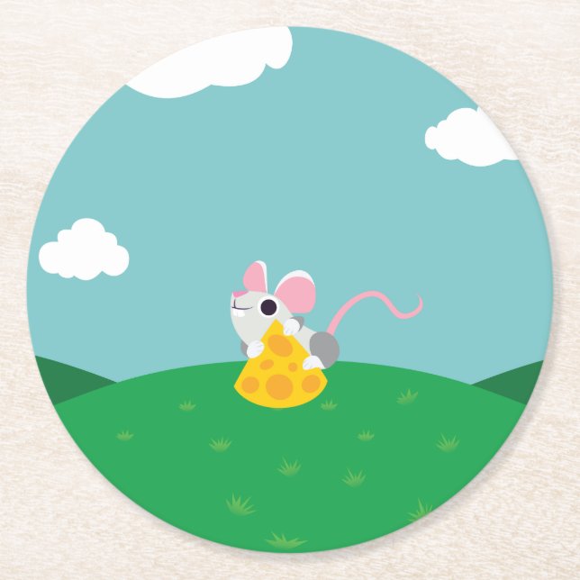 Mr. Cheeseman the Mouse Round Paper Coaster (Front)