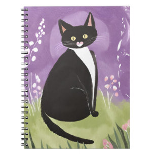 Mr. Chonk   Tuxedo Cat Purple Watercolor Notebook