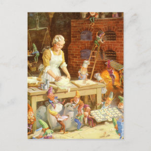 Mr. Claus and Santa's Elves Bake Cookies Holiday Postcard