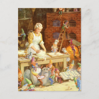 Mr. Claus and Santa's Elves Bake Cookies Holiday Postcard