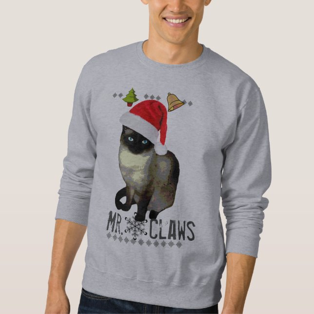 "Mr. Claws" Siamese cat ugly christmas shirt (Front)