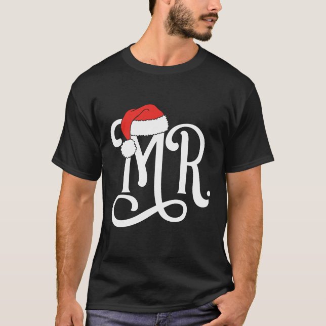 Mr Couples Christmas Santa Claus Hat Mr And Mrs T-Shirt (Front)