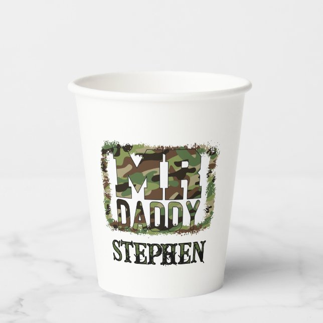 Mr. Daddy Camouflage Design with Custom Name Paper Cups (Front)