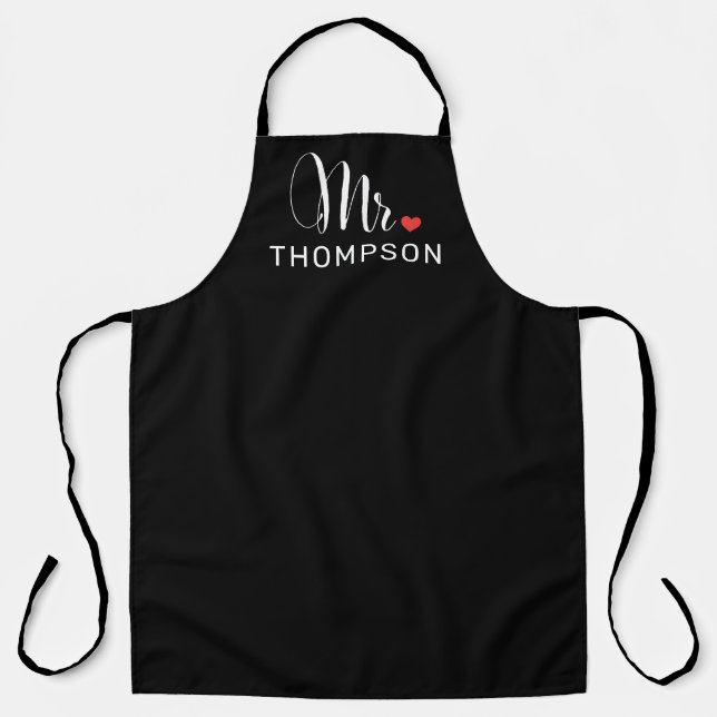 Mr Elegant Script Heart Custom Wedding Monogram Apron (Front)