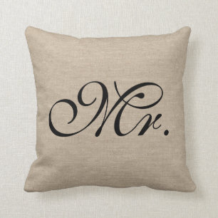 Mr. faux linen burlap rustic chic initial jute cushion