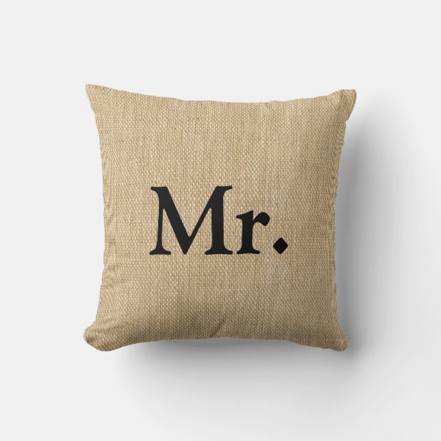Mr. Faux Linen Burlap Rustic Pillow (Front)