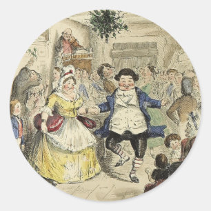 Mr. Fezziwig's Ball, A Christmas Carol Classic Round Sticker