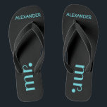 Mr. Flip Flops | Grooms Wedding<br><div class="desc">A fun addition to your destination beach or poolside wedding! Black men's Flip Flops with the word "Mr." with the grooms name personalised. Click "Customise It" to change the font or font colour to match your wedding colours. To see matching brides Flip Flops- Please visit my store "The Hungarican Princess"...</div>