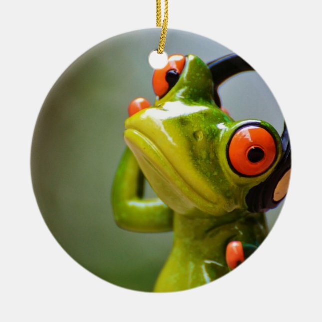 Mr. Frog with Headphones Ornament Round (Front)