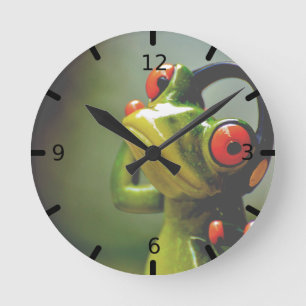 Mr. Frog with Headphones Round Clock